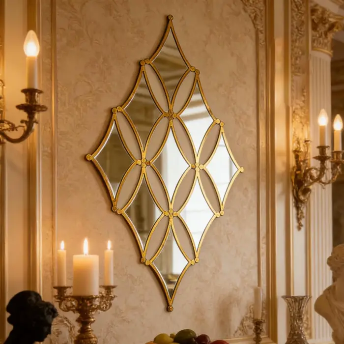 9 miroirs dorés en acrylique - Décoration murale de style français pour salle de bain