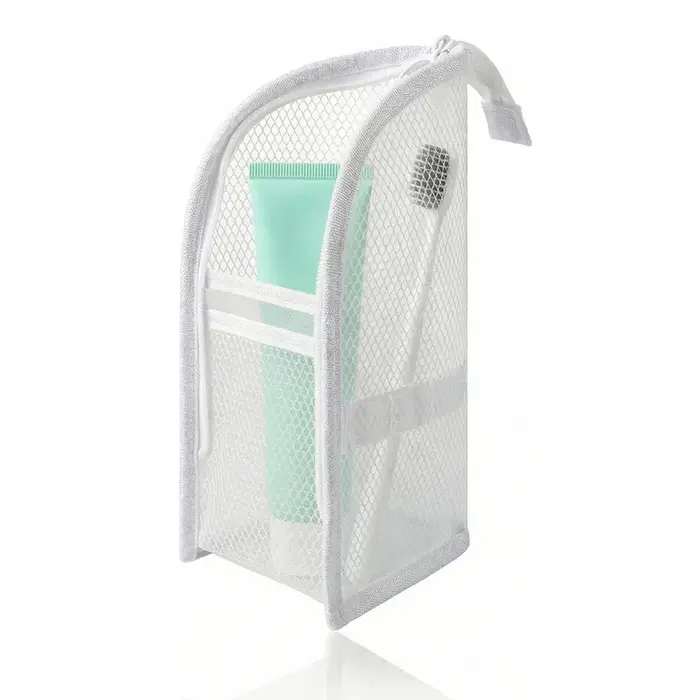 Trousse de Toilette en Maille Portable, Étui de Voyage Pliable en EVA Imperméable pour Brosse à Dent