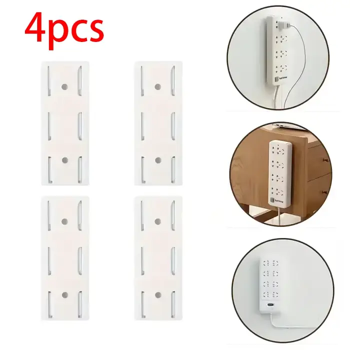 Fixateur de prise auto-adhésif 4 pièces, fixateur de support de multiprise mural suspendu, fixateur 