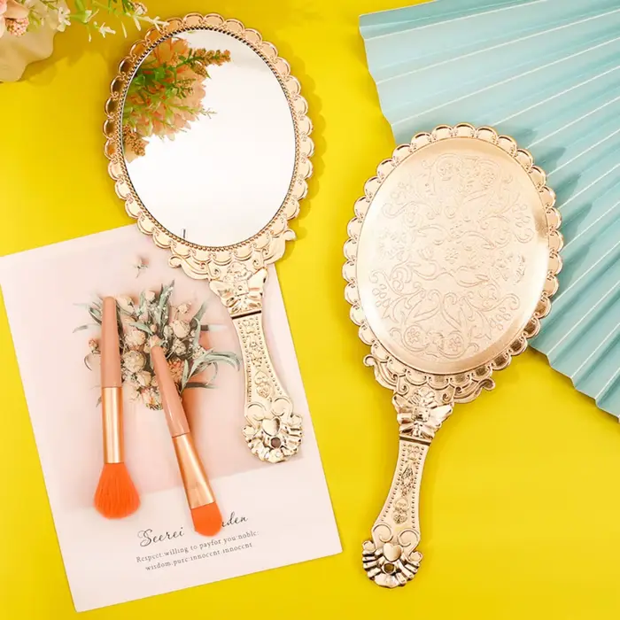 Miroir de maquillage portable à motif vintage