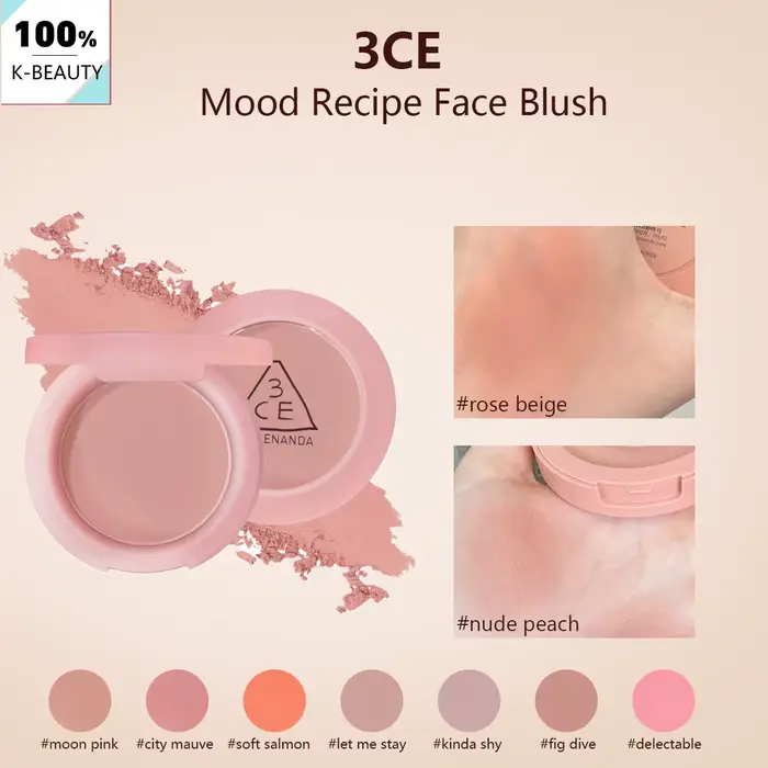 Fard à joues pour le visage, recette d'humeur 3CE, poudre soyeuse, mélangeable, paiement des couleur