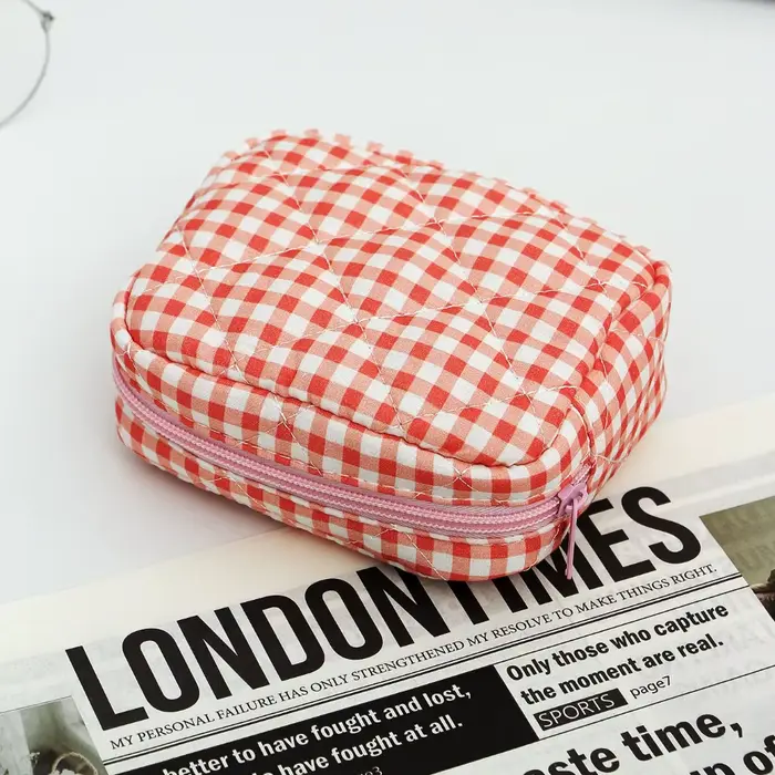 Sac de maquillage portable à motif écossais, sac de rangement multifonctionnel pour pinceaux de maqu
