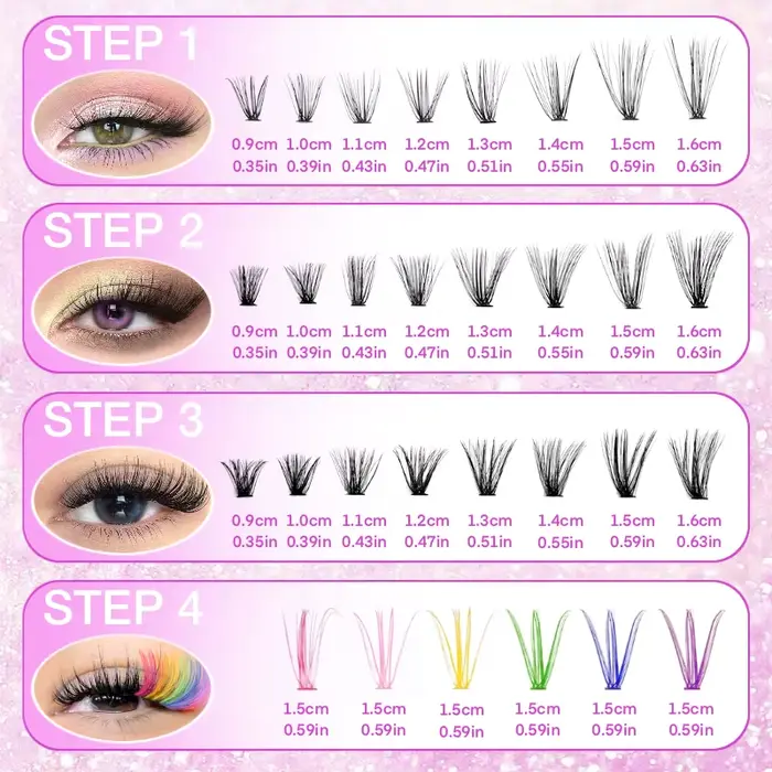 Extensions de grappes de cils colorées, 600 pièces, mélange de cils individuels de 9 à 16mm, outil d