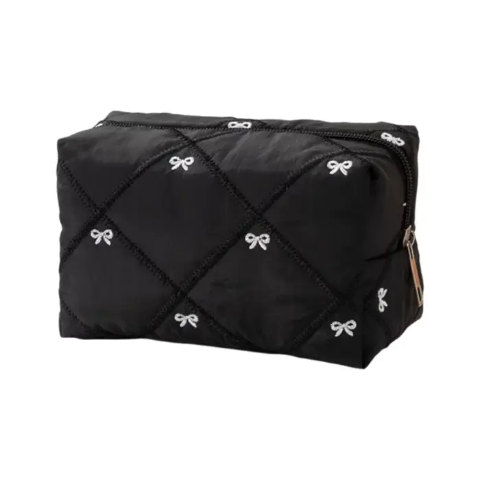 Trousse de Maquillage Matelassée Multifonctionnelle avec Nœud, Grande Capacité, Sac de Toilette pour