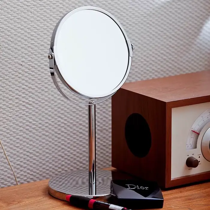 Miroir de maquillage grossissant sur pied rond, miroir rond à 360 °, bureau de toilette pour chambre