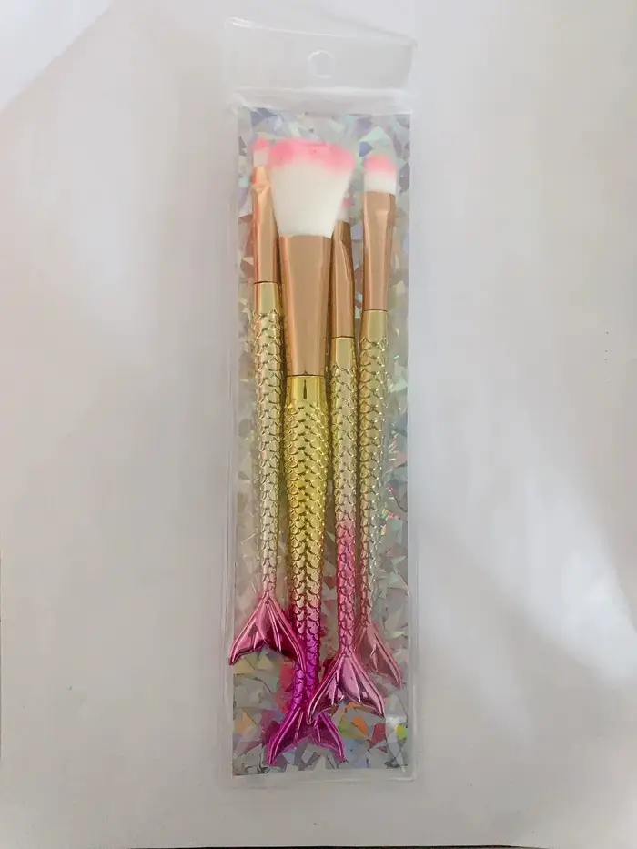 Pinceau de maquillage sirène imbibé, outils de beauté, fibre, cheveux doux colorés, 4 pièces