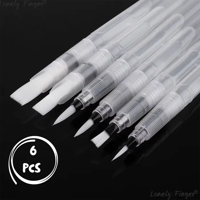 Stylos pinceaux aquarelle, 6/12/18 pièces, pointes pointues et plates, poils en nylon, blanc, rechar