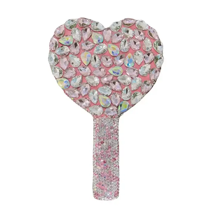 Miroir à main en diamant de luxe pour filles, miroir en forme de cœur d'amour, poignée féminine, maq