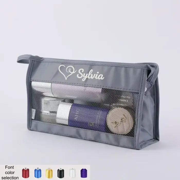 Trousse de toilette personnalisée avec nom brodé, 1 pièce, design en maille sergé, trousse de toilet