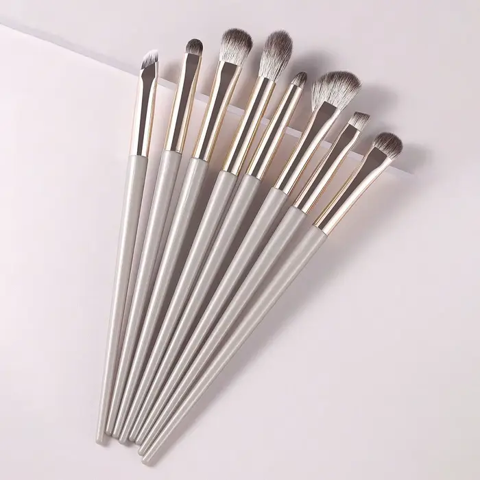 Ensemble de pinceaux de maquillage pour les yeux portables Champagne Silver, 8 pièces/paquet
