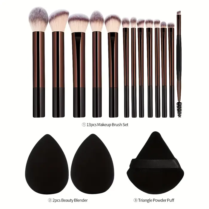 Ensemble de 16 pinceaux de maquillage professionnels, comprenant 13 pinceaux de maquillage + 2 épong