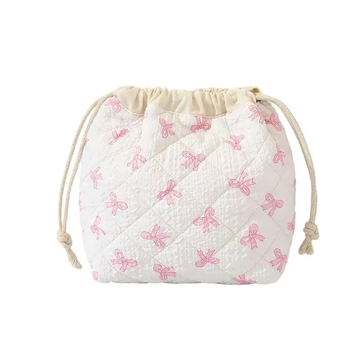 Sac de rangement pour articles de toilette de voyage, trousse à maquillage matelassée en coton avec 