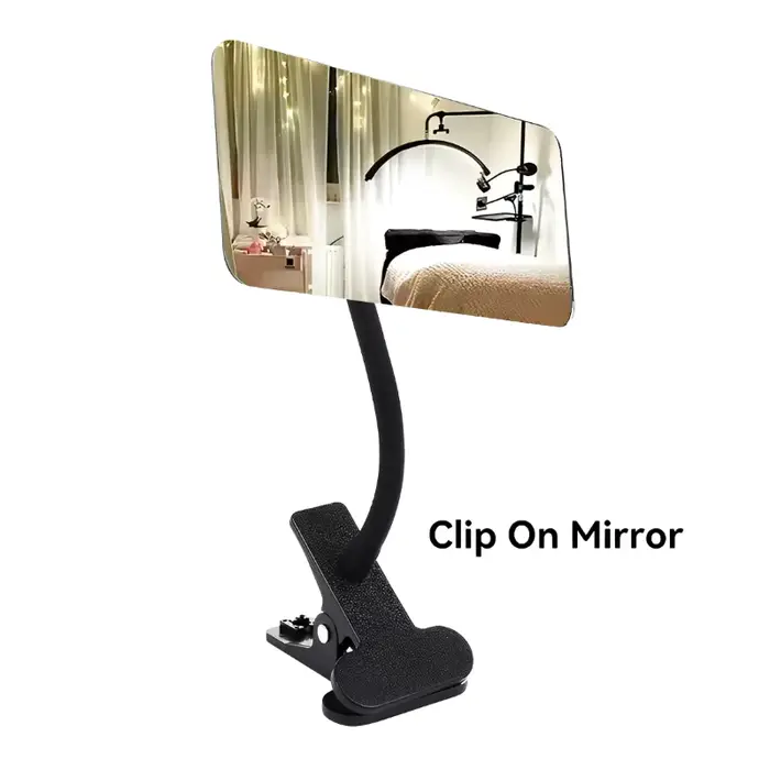 360 ° Miroir d'extension de cils rotatif, tige en métal noir, miroir convexe à clipser, grossissem