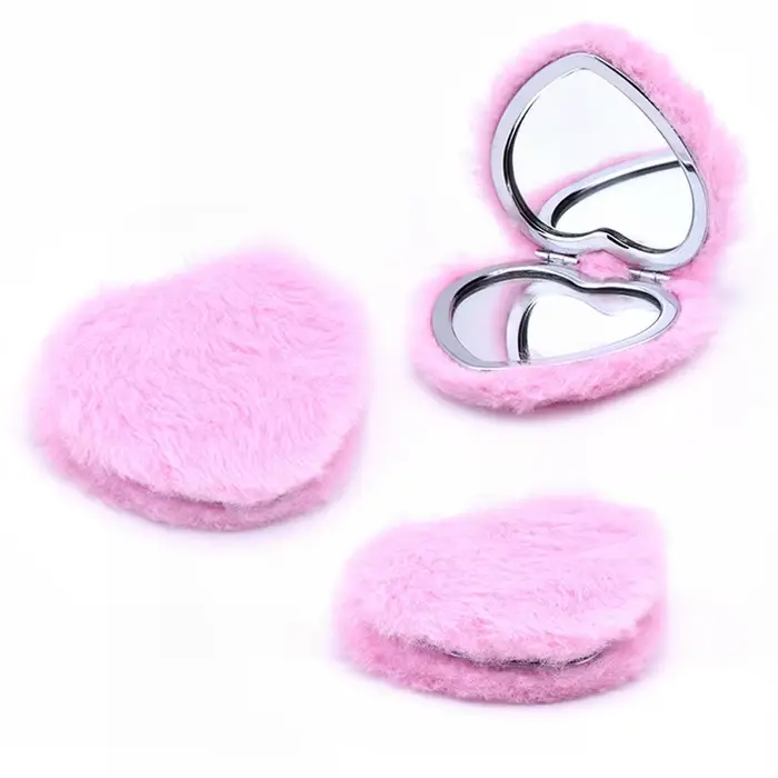 Miroir de maquillage pliant avec grossissement, miroir de poche Compact Double face en fourrure de l
