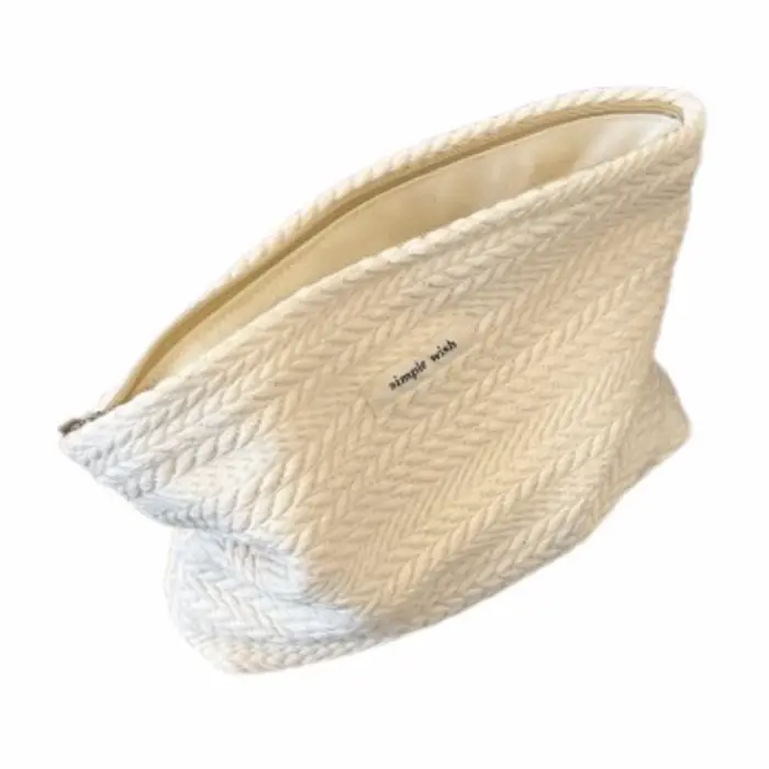 Trousse de maquillage en tissu tissé pour femmes, couleur unie, petit organisateur, pochette à cosmétiques, sac de rangement de toilette à fermeture éclair de grande capacité