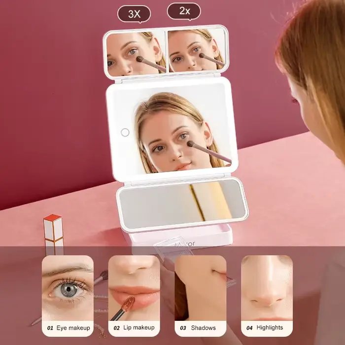 Miroir de maquillage LED à trois volets