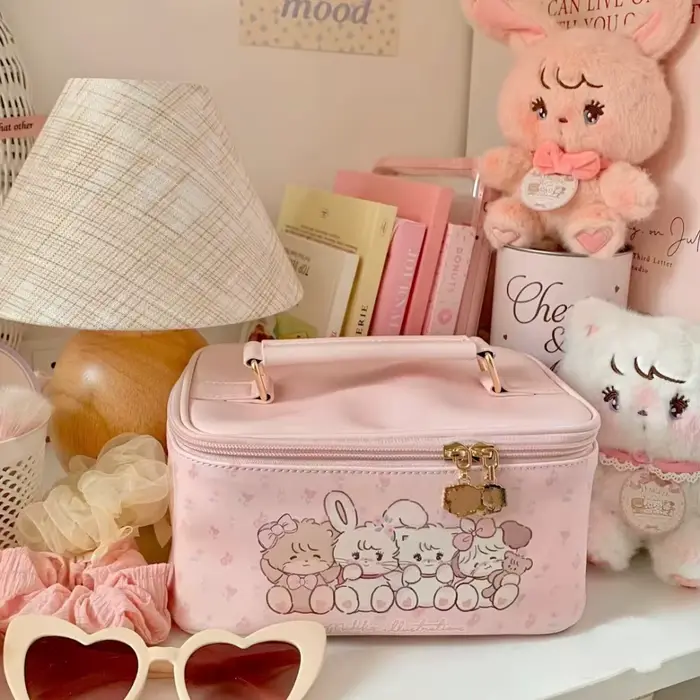 Kawaii Mikko Joint – sac à cosmétiques avec nœud Double couche