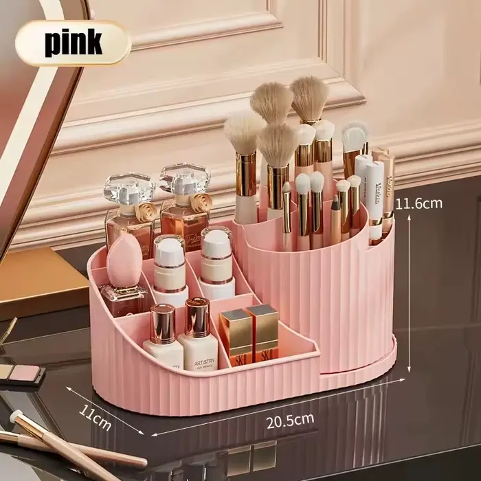 360 °   Organisateur de maquillage rotatif avec porte-brosse, grand rangement de cosmétiques rotatif