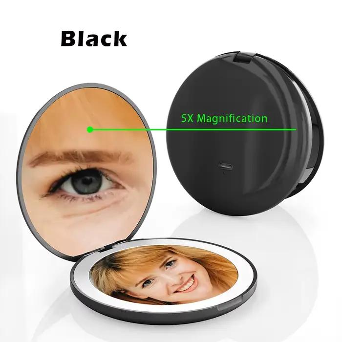 Miroir Compact petit Mini joueur avec lumière LED miroirs de poche lumineux pour femmes avec grossis