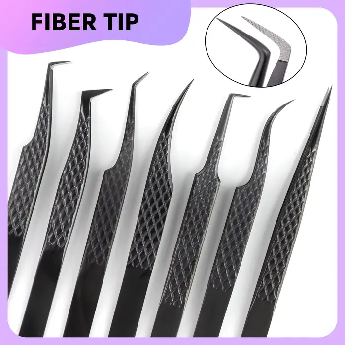 Pince à épiler d'extension de cils à pointe de fibre, pince à épiler Nano à pointe de cils noir tita