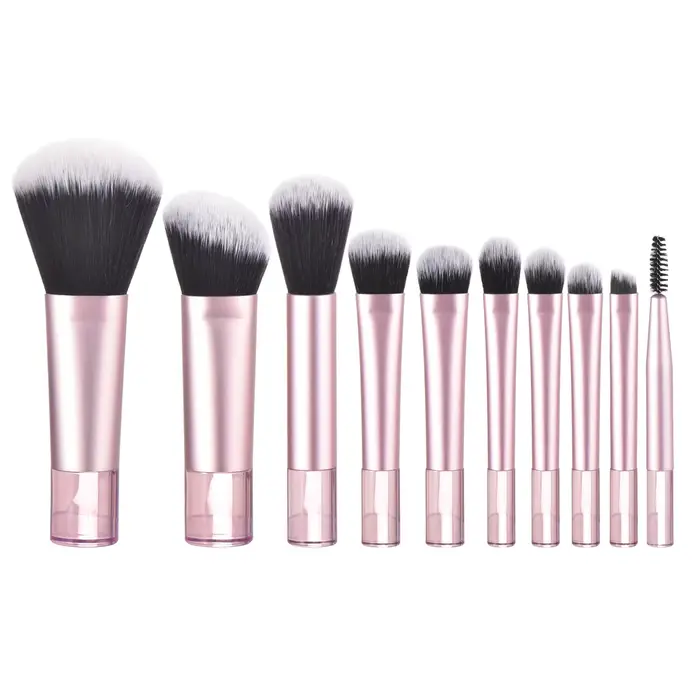 10 mini pinceaux de maquillage roses, outil de maquillage portable de voyage, éponge de maquillage, 