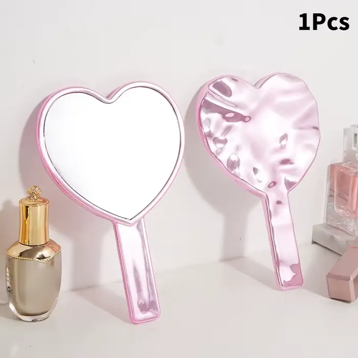 Miroir de maquillage avec poignée en forme de cœur pour femme, accessoire de beauté, cosmétique, 1 p