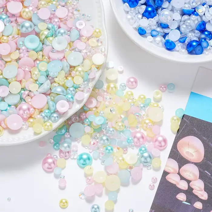 Ensemble de perles de sirène 30G, tailles mixtes, dos plat, perles AB en résine, perles circulaires 
