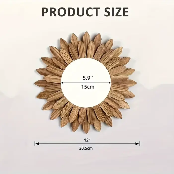 Miroir de maquillage mural chic en forme de tournesol - Cadre rond en bois, léger et sans alimentati