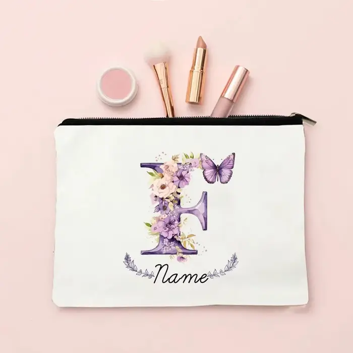 Pochette de maquillage personnalisée avec initiale et nom pour femmes, sacs à cosmétiques A-Z, trous
