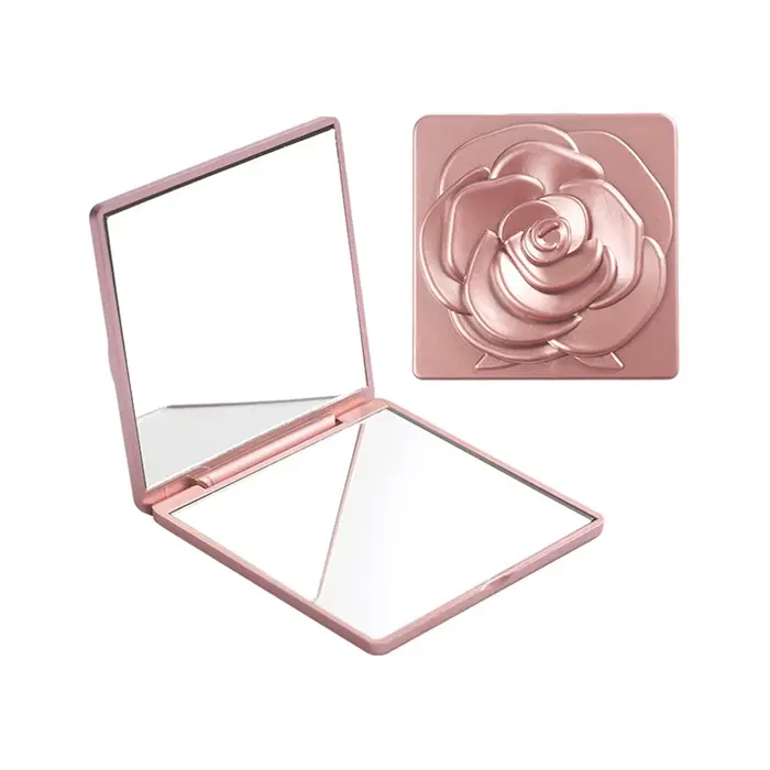 Miroir Rose carré de 7cm avec sac de rangement, miroir pliant Portable pour femme, coiffeuse, access