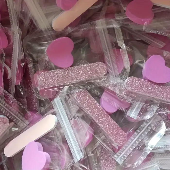 Ensemble de 12 pièces de kit de soin des ongles à paillettes roses, tampon en forme de cœur, tige en