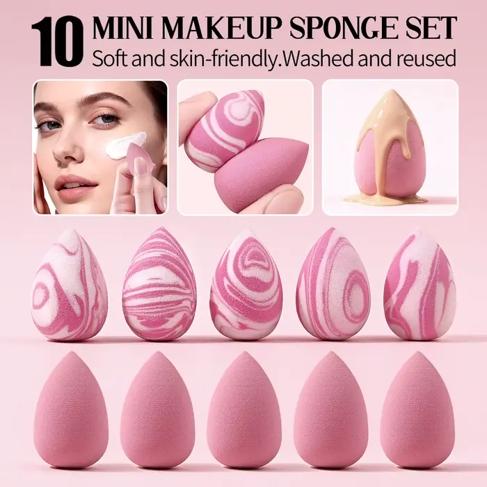 Ensemble de 10 mini éponges de maquillage roses, petites éponges en forme de larme, pour correcteur 