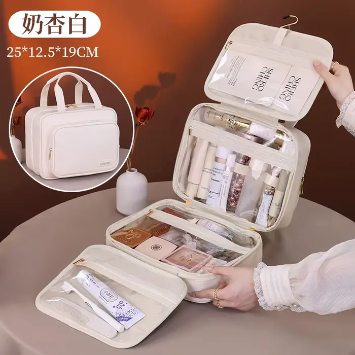 Organisateur de produits de toilette de maquillage, sac à cosmétiques en cuir PU de grande capacité 