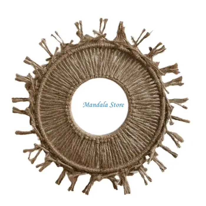Corde en coton à main U2JC Miroir rond à franges avec des glands détaillant les macrames