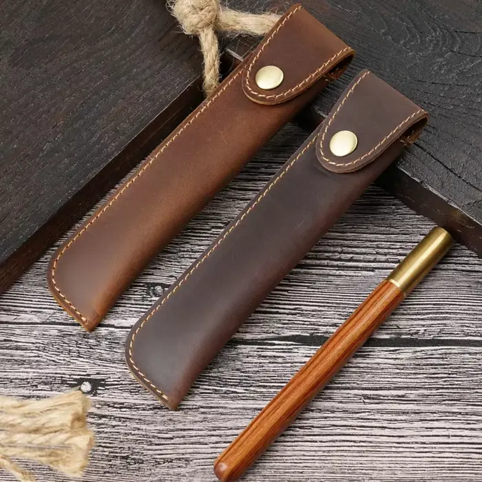 Trousse à crayons en cuir véritable pour journaux de carnet de voyage