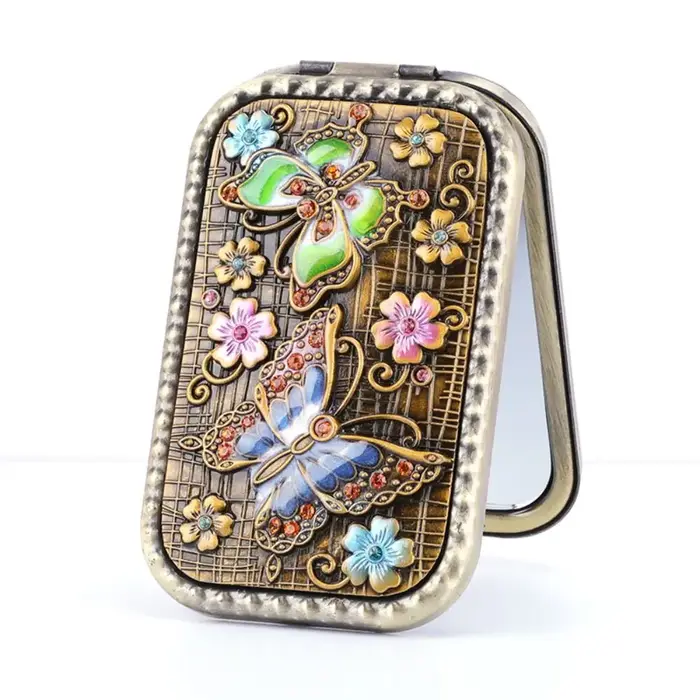 Miroir de maquillage Vintage pliable, carré rétro, Compact, miroir de poche, château paon, cosmétiqu