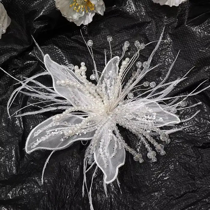 Accessoire de fleur en dentelle, bricolage complexe, couvre-chef de fleur en soie, pièce de fleur él