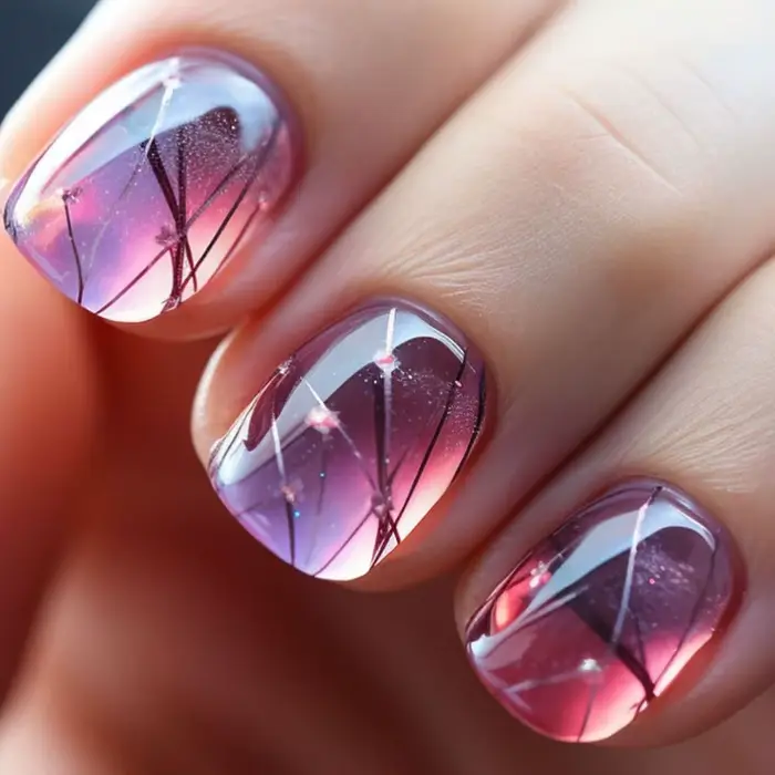 Faux ongles courts et ronds, 24 pièces, bleu français, perle de Rotterdam kling, blanc ondulé, cœur 
