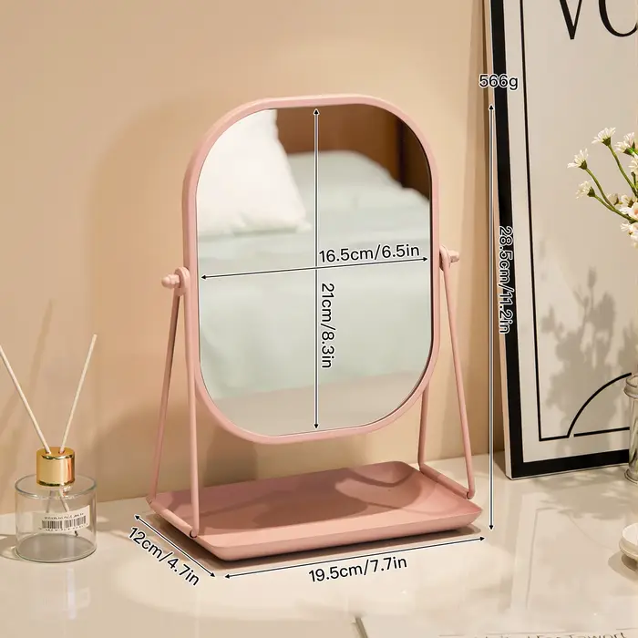 Miroir de maquillage rotatif, bureau de style luxueux léger avec châssis, peut stocker un grand miro