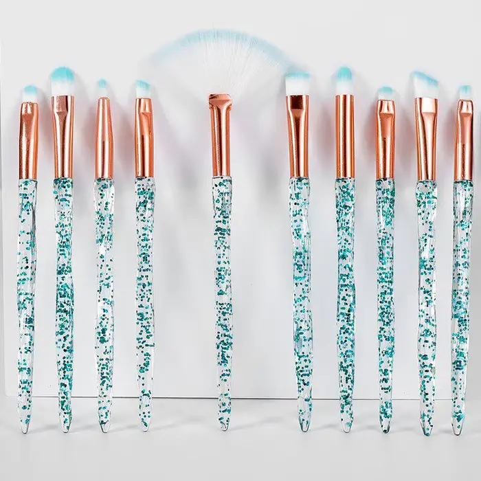 Ensemble de pinceaux de maquillage, 10 pièces, manche scintillant, poils doux, Kit cosmétique léger 