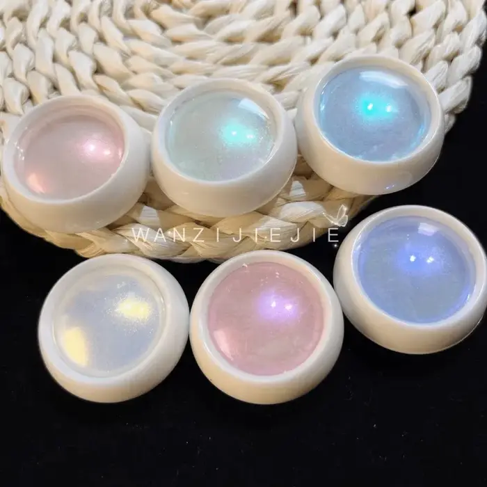 6 pots de poudre à ongles effet miroir sirène chromé, pigment pailleté macaron aurore, vernis gel UV