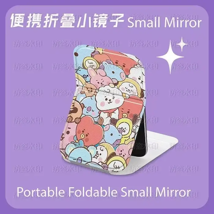 Miroir pliant mignon BT21 Idol 2026, miroir de maquillage portable de voyage, petit miroir en cuir,