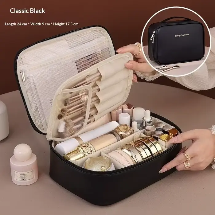 Trousse de maquillage portable, compartiment amovible, grande capacité multifonctionnelle, rangement