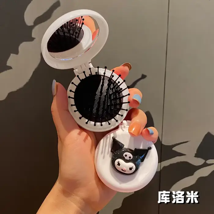 Sanurgente-Miroir de maquillage portable pour femme, Hello Kitty, Kuromi, My Melody, Airbag pliant,