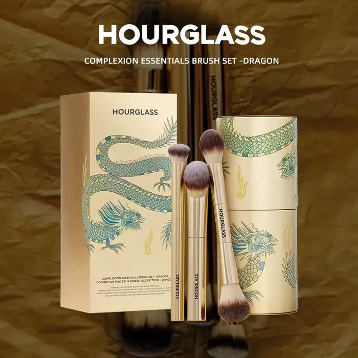 HOURGLASS Complexion Essentials Brush Set - Pinceaux de maquillage Dragon série 3 avec une boîte d'emballage et un seau