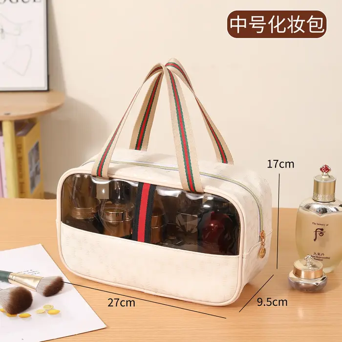 Nouvelle Trousse de Maquillage en Cuir de Haute Qualité, Grande Capacité, Sac à Main Portable, Trous