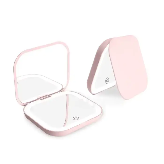 Miroir compact avec éclairage, grossissement 1X/2X, miroir de maquillage portable pliable de poche L