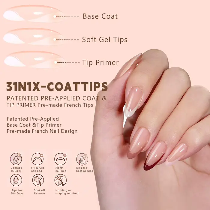 150 pièces multi-tailles faux ongles presse sur ongles acryliques amande français portant armure amo