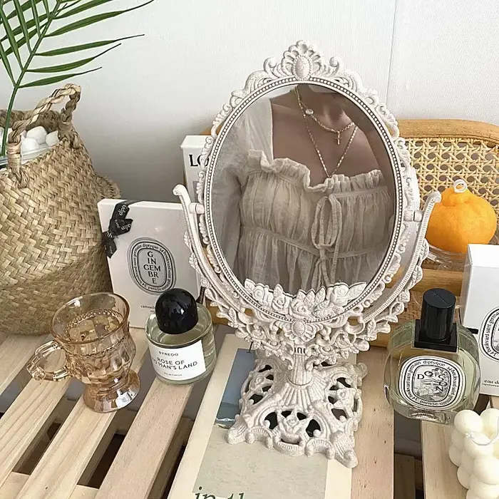 Miroir de conception florale pour la décoration de la maison, miroir à main narexquis, look vintage 