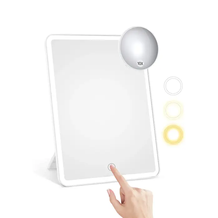 Miroir de maquillage LED rotatif avec grossissement 10X, miroir cosmétique portable pour le bureau, 